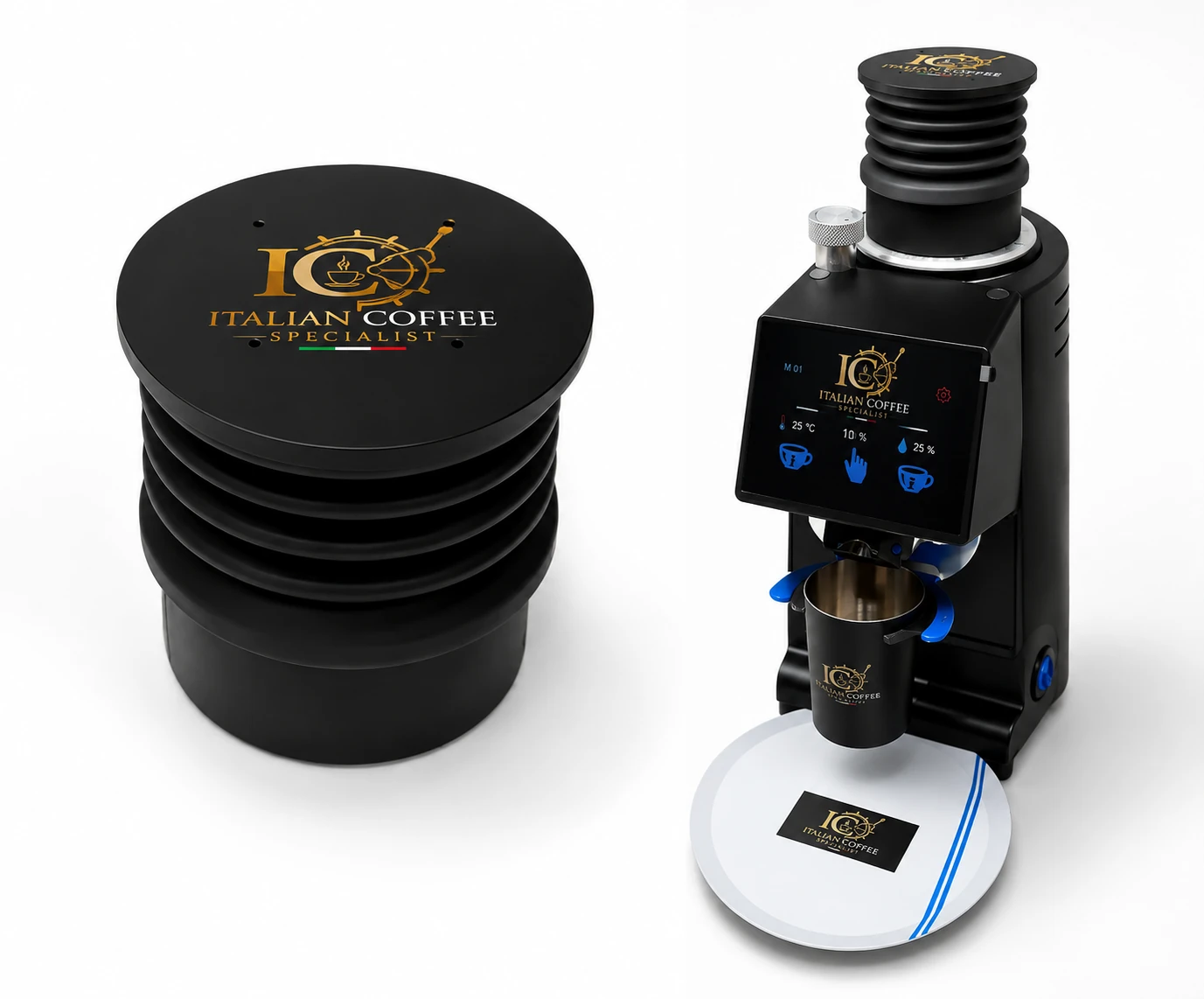 Coffee grinder and setup accessory components