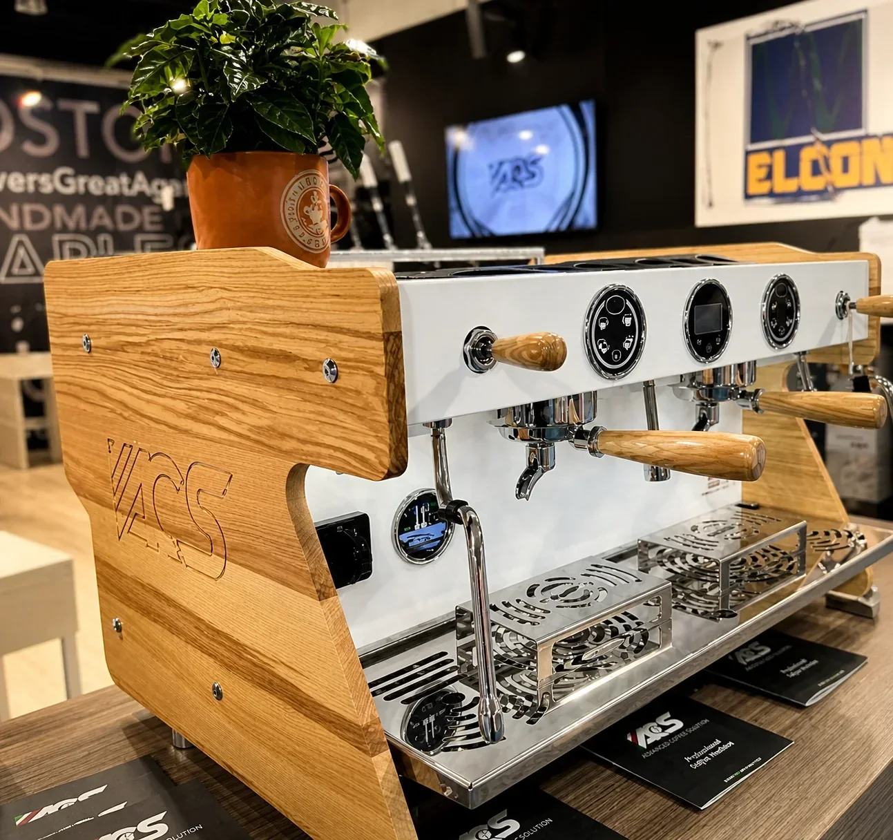 Premium espresso machine with timber finish